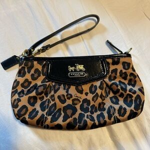 Coach Leopard Print Satin Pouch with Strap